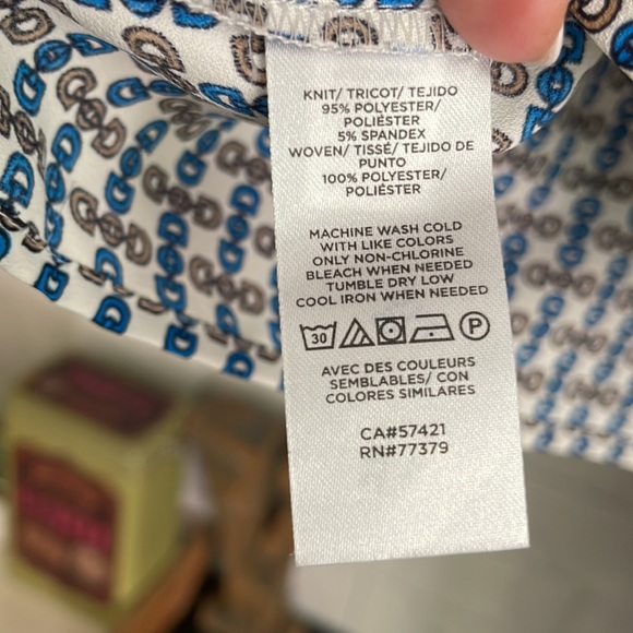 Ann Taylor peplum blouse- chain print taupe and slate blue size xl. - Picture 11 of 13